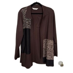 Women's Exclusively Misook Open Front Animal Print Cardigan Size M/L *Small Flaw